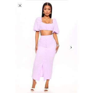 Fashion Nova Lilac Purple 2-piece Coord Crop Top and Midi Skirt Set
